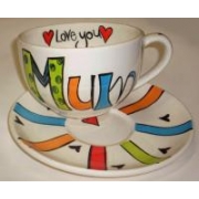 Handpainted Mug - Funky Mum Giant Mug and Saucer